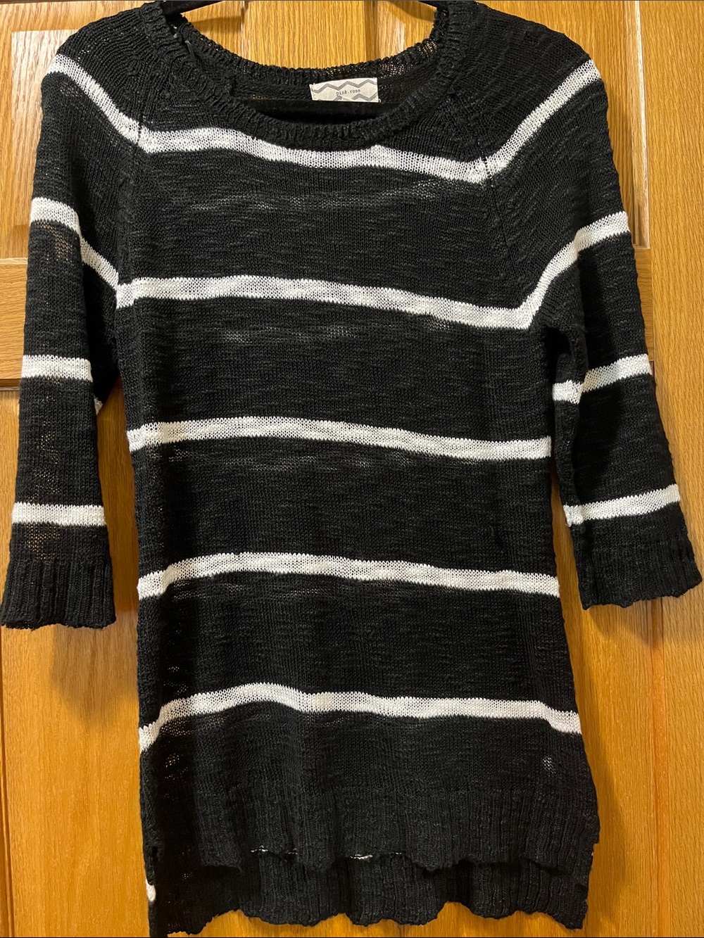 Pink Rose Black and White Striped Scoop Neck Sweater